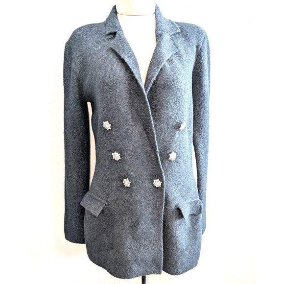 Express Cotton Blend Rhinestone Button Embellished Double Breasted Jacket Gray L - Picture 1 of 5
